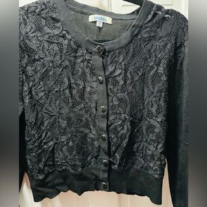 Dainty Cocobleu cropped lace sweater with knit sleeves juniors xl